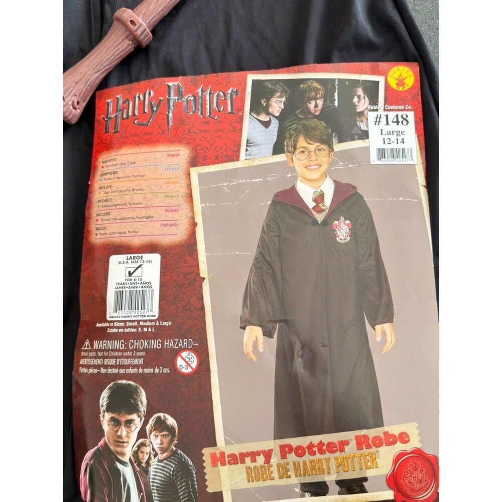 Warner Bros. Black Harry Potter Kids Robe Costume with Burgundy Trim - Large